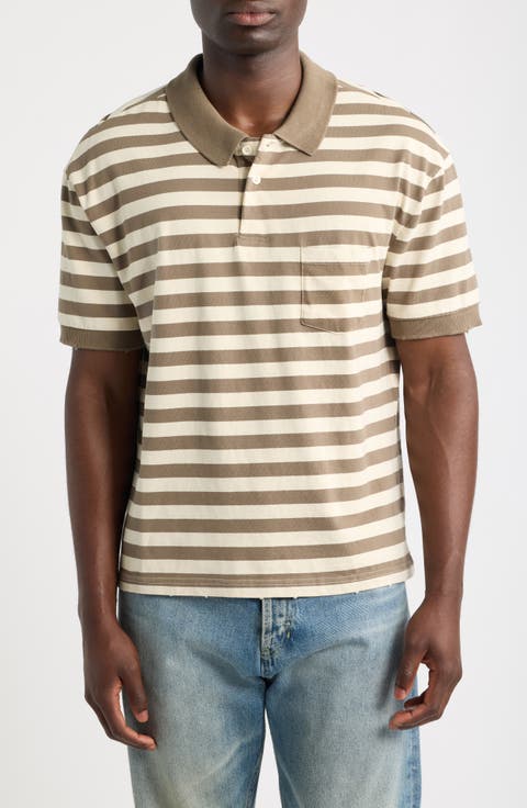 Stripe Distressed Crop Cotton Polo