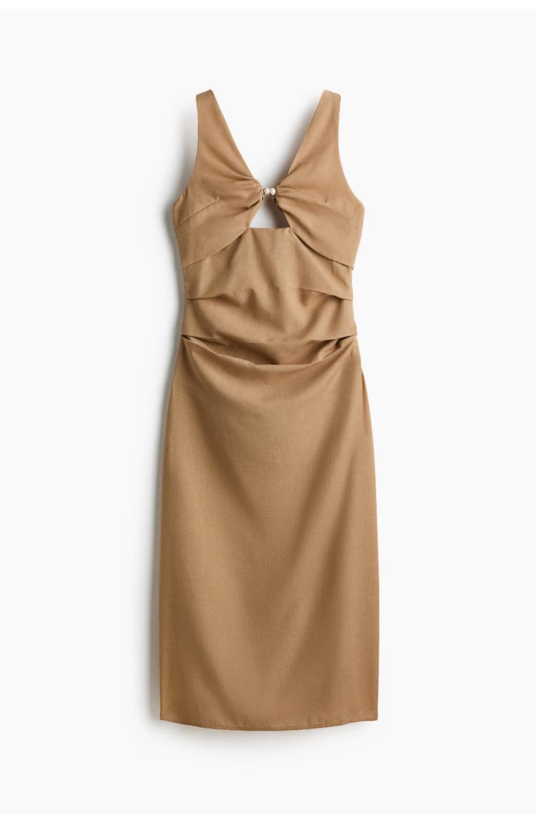 H&M Linen-blend Cut-out Dress, Alternate, color, Dark Beige