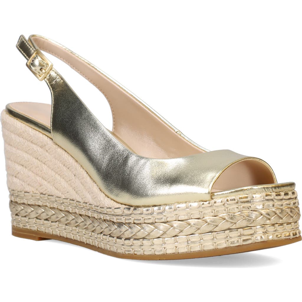 Pelle Moda Eleny Slingback Espadrille Platform Wedge Peep Toe Sandal In Champagne