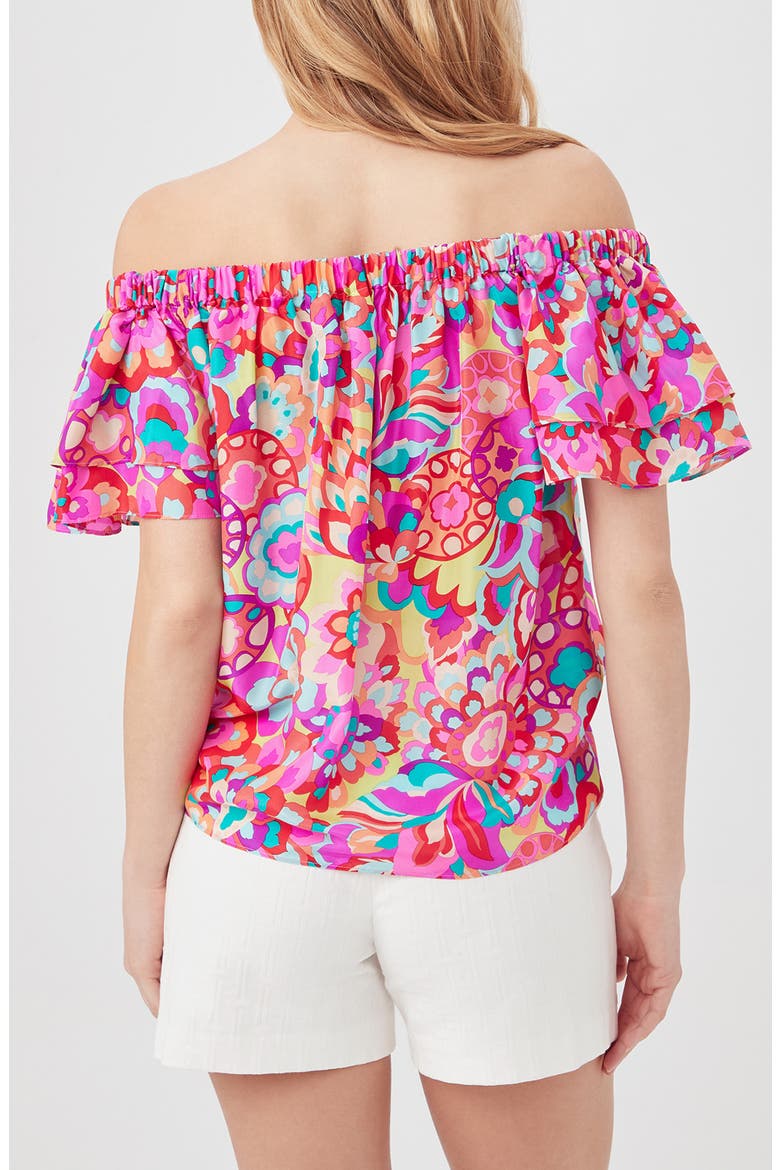 Silia Print Ruffle Sleeve Off the Shoulder Top, Alternate, color, PINK MULTI