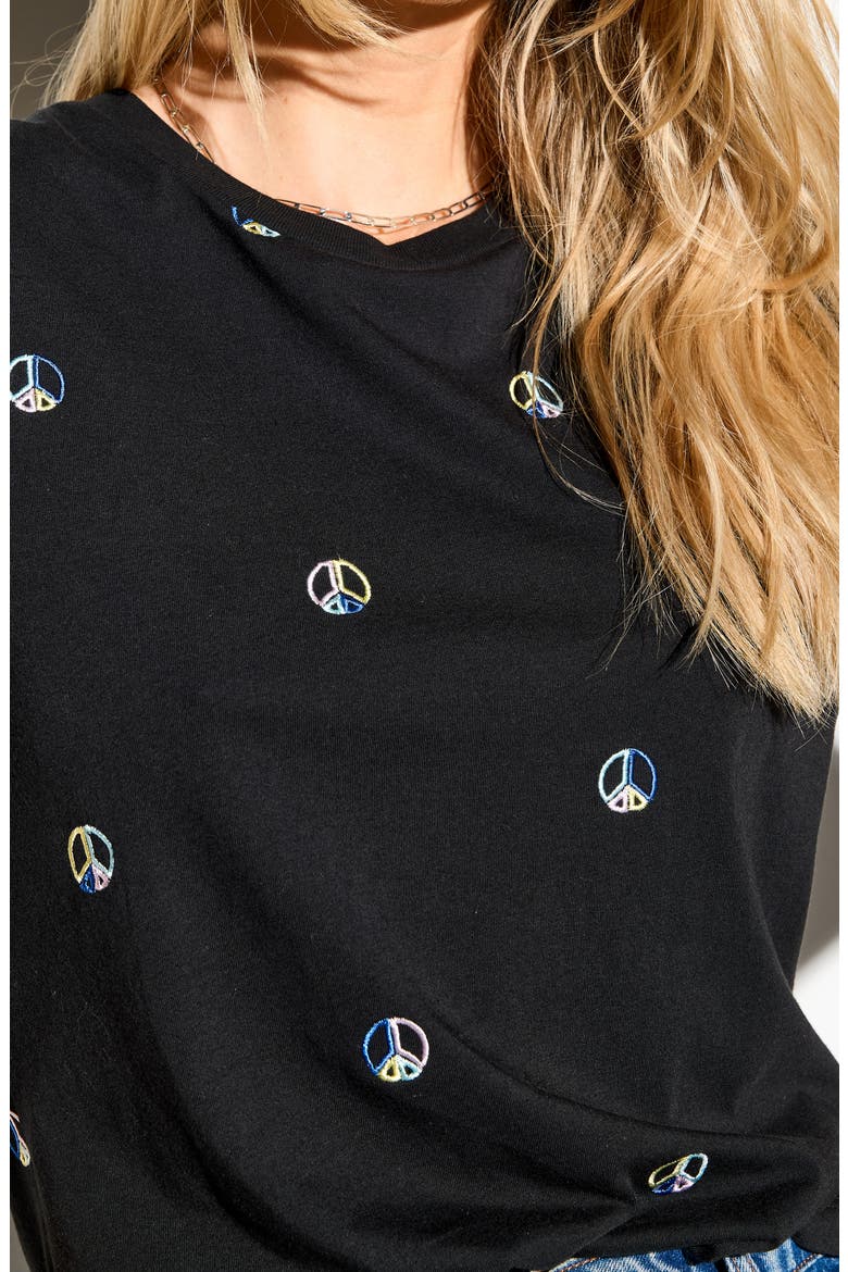 Peace Fairfax Embroidered Cotton T-Shirt, Alternate, color, BLACK