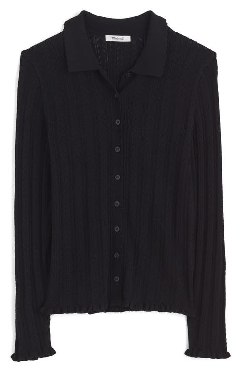 Madewell Ruffle-trim Pointelle Cardigan In Black