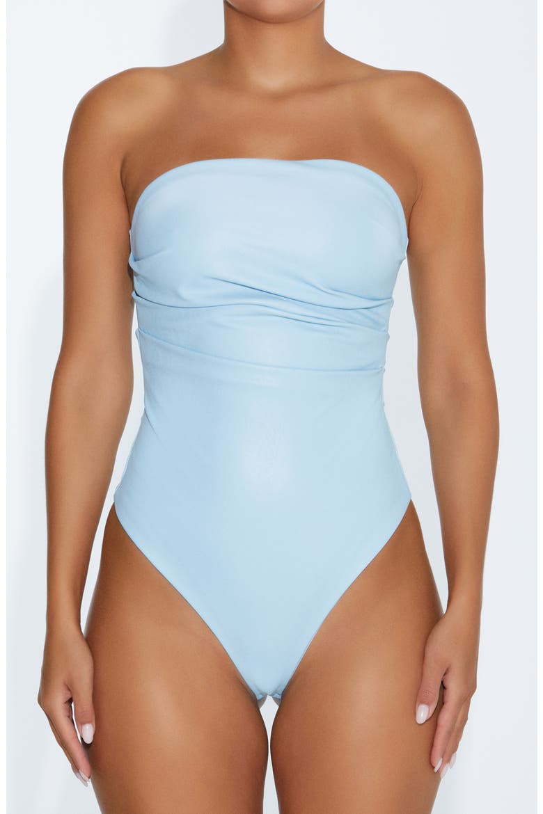 Faux Leather Tube Bodysuit, Main, color, BABY BLUE
