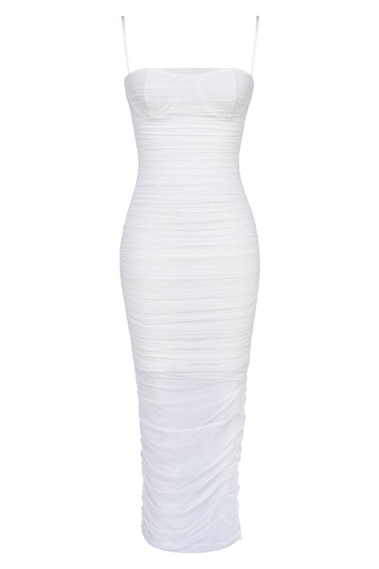 Fornarina Ruched Mesh Maxi Dress, Alternate, color, WHITE