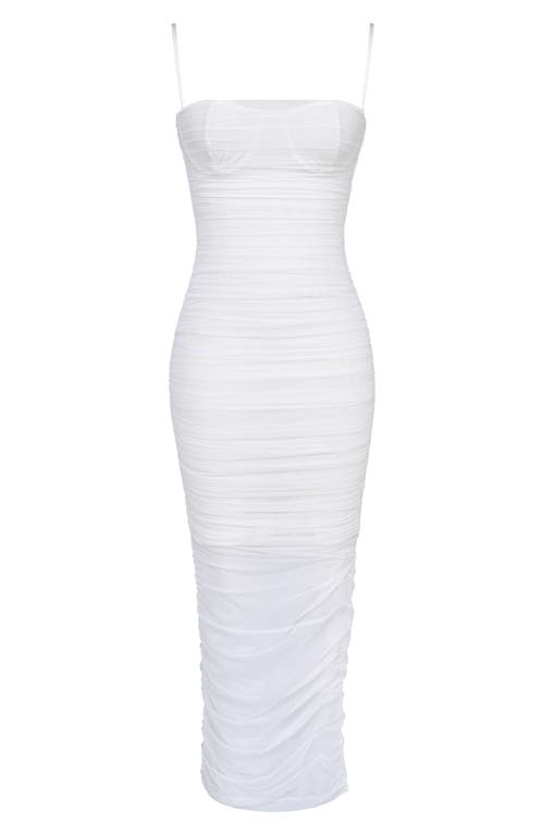 House Of Cb Fornarina Ruched Mesh Maxi Dress In White