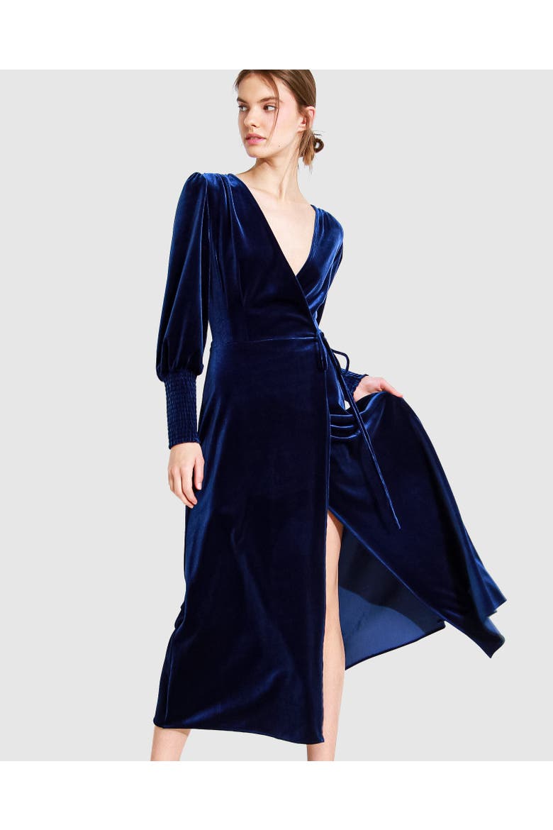 Current Mood Velvet Wrap Dress, Alternate, color, Royal Blue
