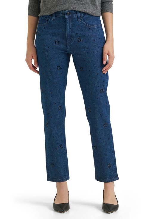 Rider Bead Detail Slim Straight Leg Jeans
