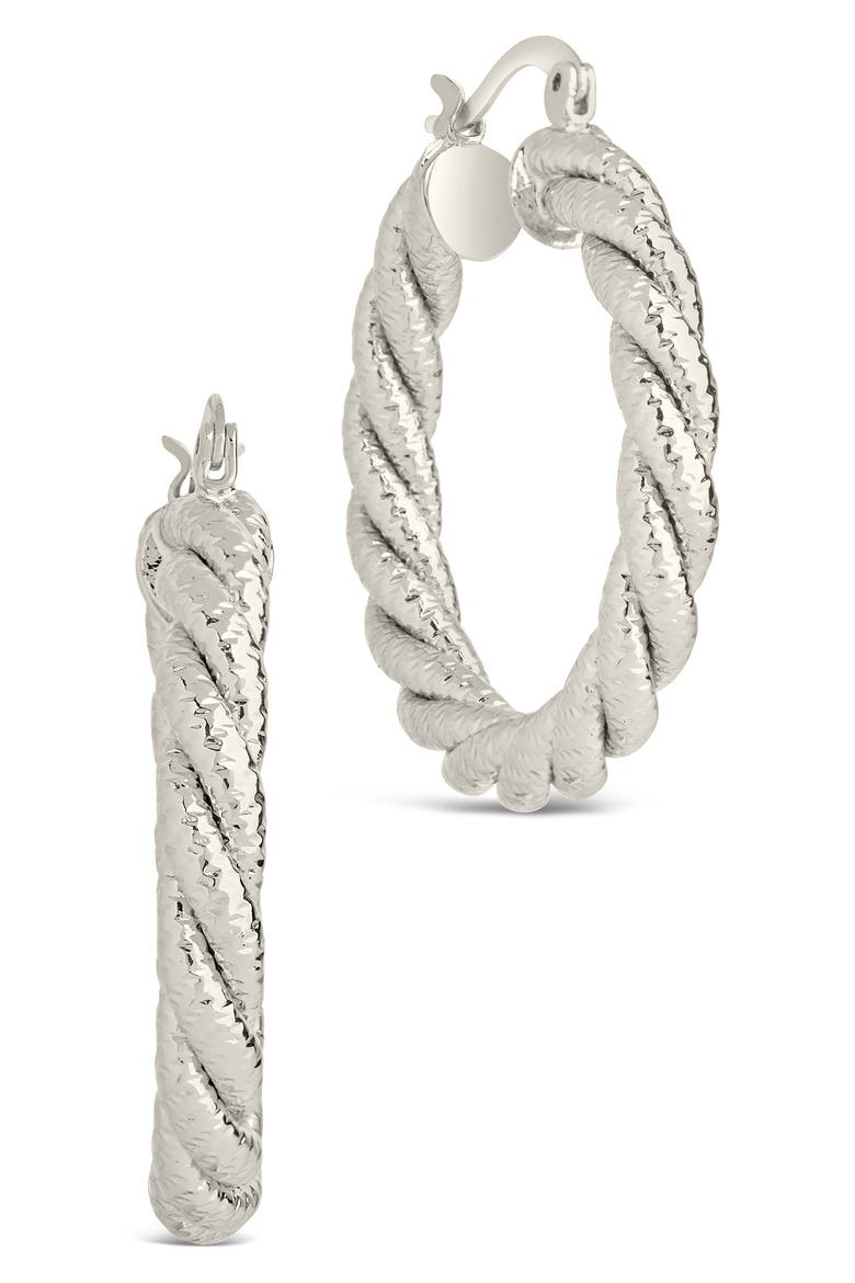 Cerys Twist Hoop Earrings, Main, color, SILVER