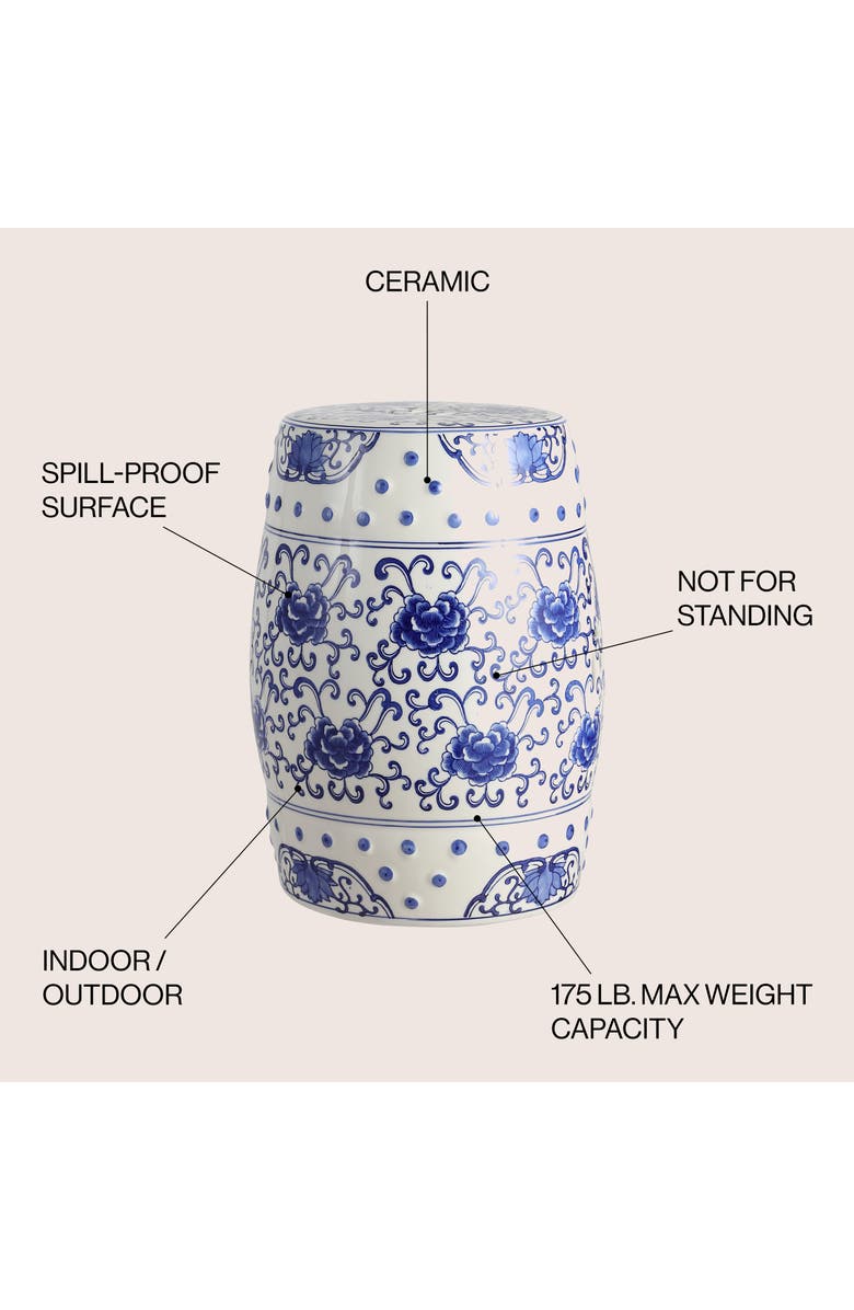 JONATHAN Y Lotus Flower 17.8" Chinoiserie Ceramic Drum Garden Stool, Alternate, color, Blue/White