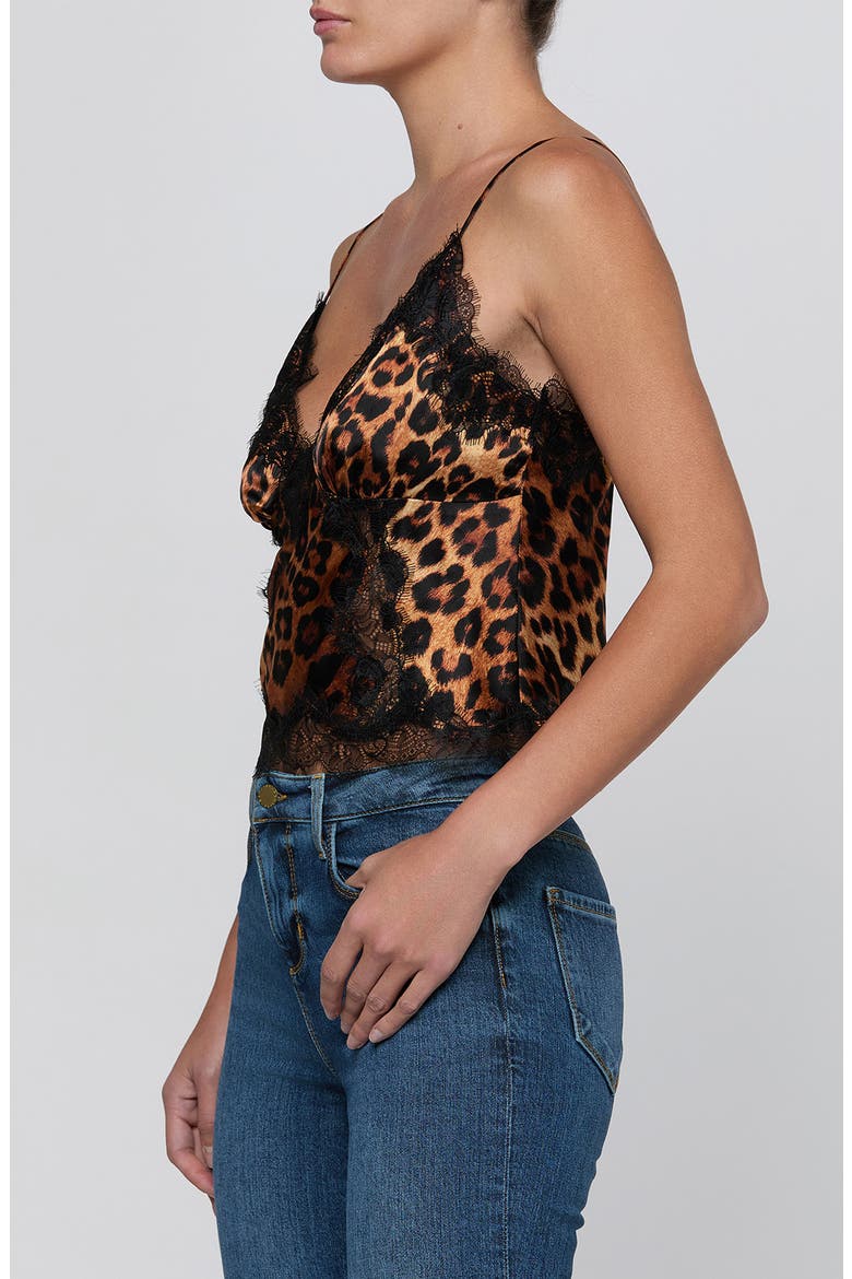 Kimber Lace Trim Silk Camisole, Alternate, color, TAN MULTI JAVAN LEOPARD/ BLACK
