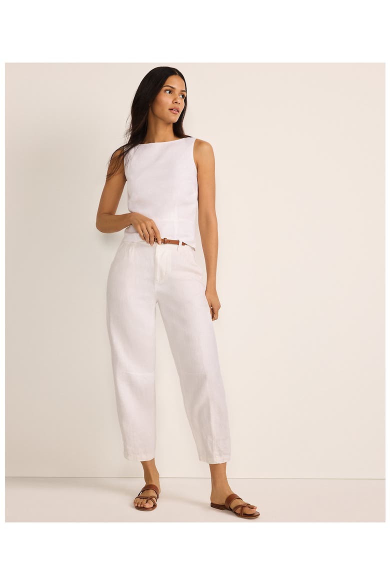Linen High Rise Pleated Barrel Leg Pants, Alternate, color, White