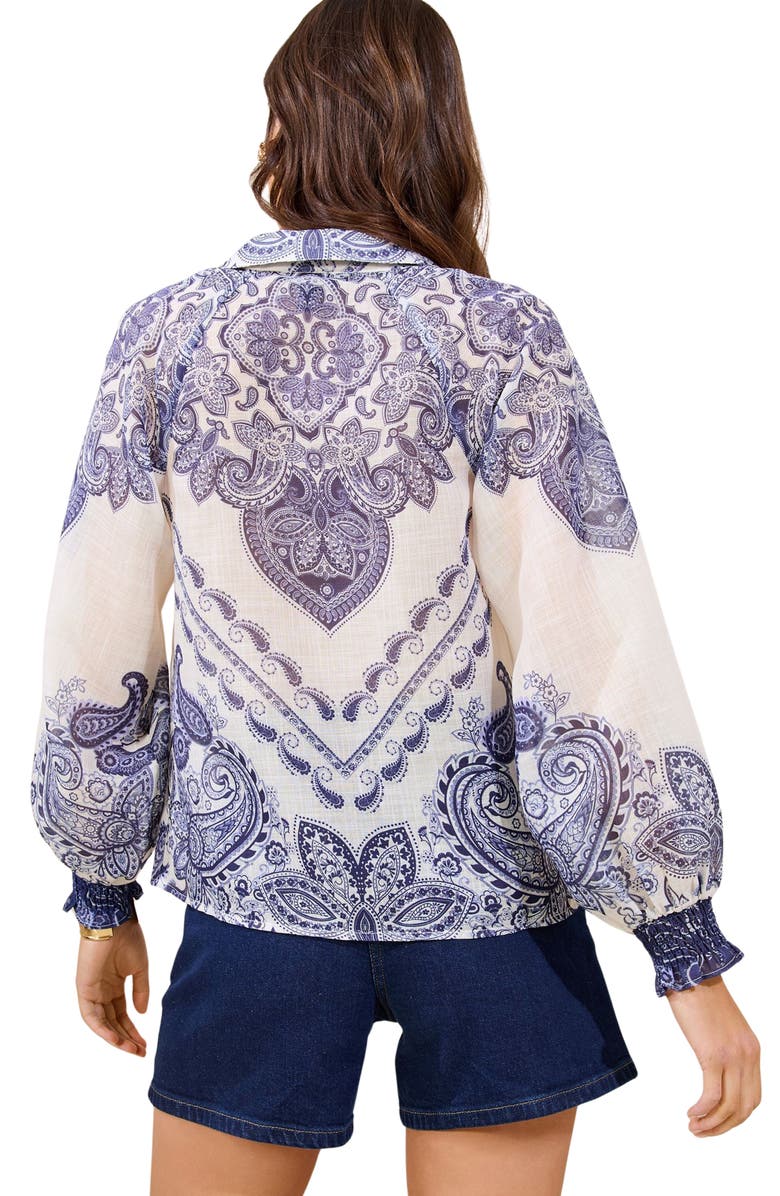 Lipsy Printed Button-Up Shirt, Alternate, color, Cream