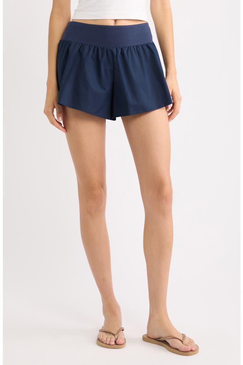 Woven Stretch Cotton Flutter Shorts, Main, color, NAVY