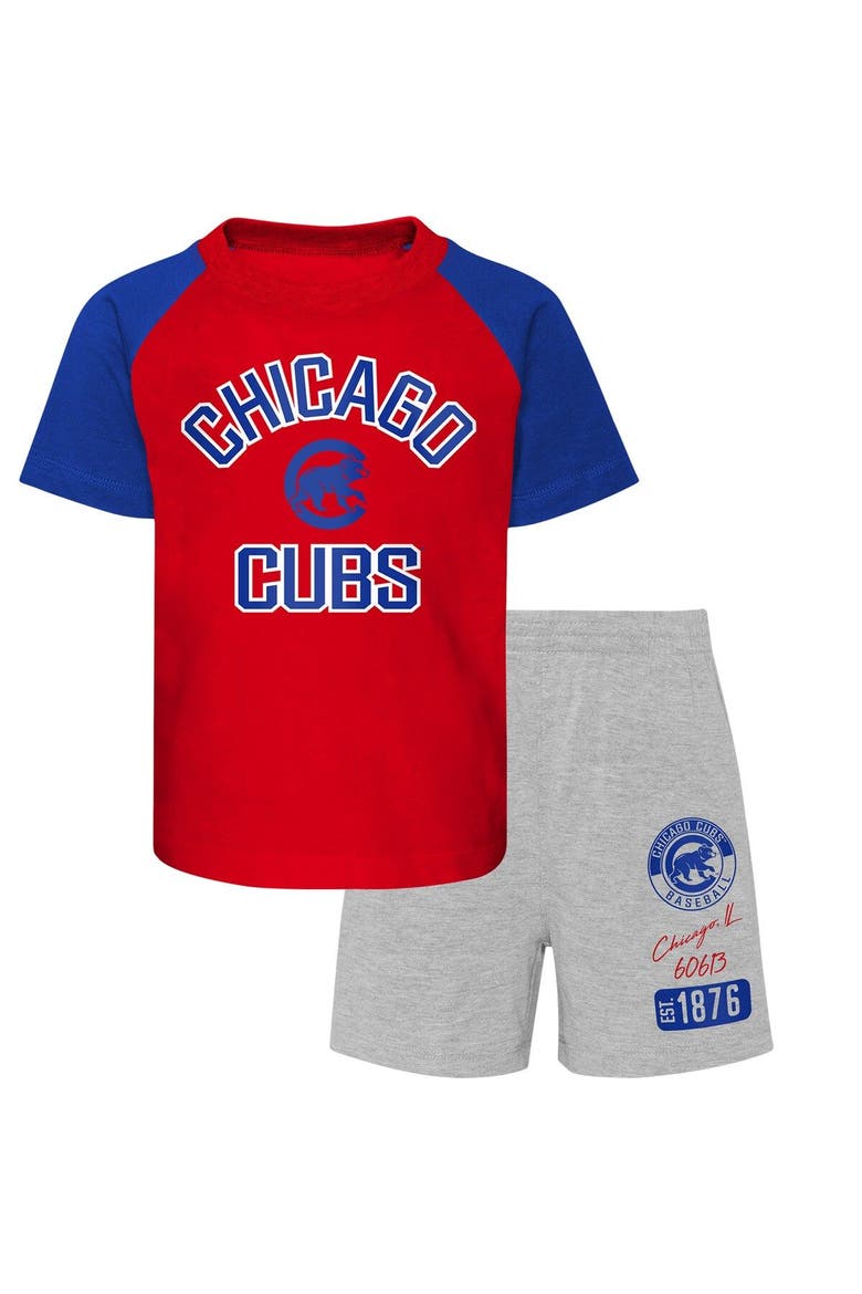 Preschool Chicago Cubs Red/Heather Gray Groundout Baller Raglan T-Shirt & Shorts Set, Main, color, Red