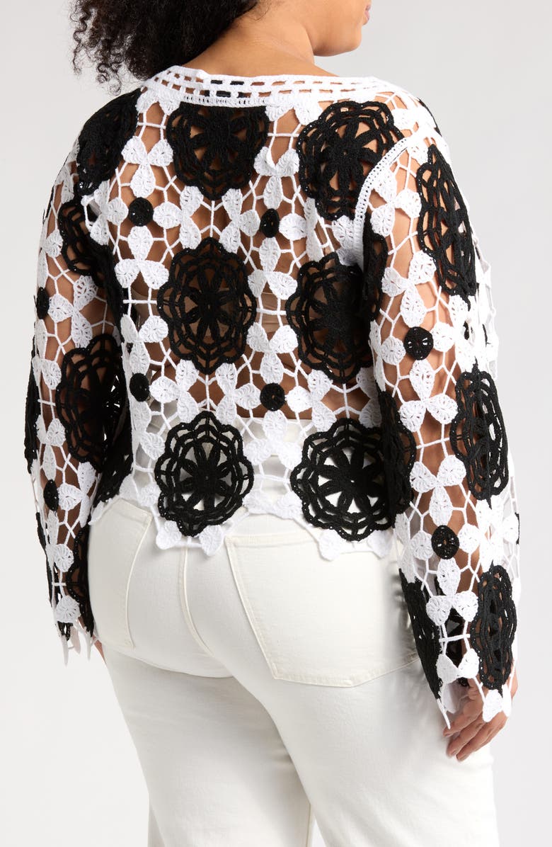 Forgotten Grace Floral Crocheted Sweater, Alternate, color, White/ Black