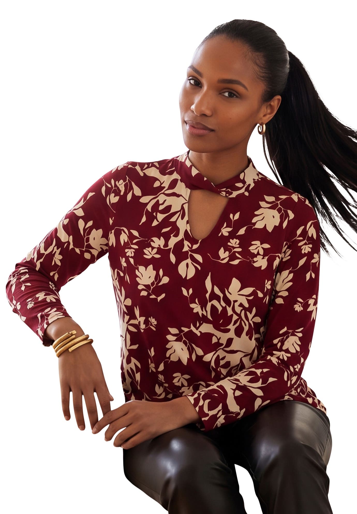 Jessica London Stretch Cotton Knit Keyhole Twist Tunic (Women) | Nordstrom