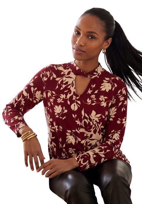 Stretch Cotton Knit Keyhole Twist Tunic
