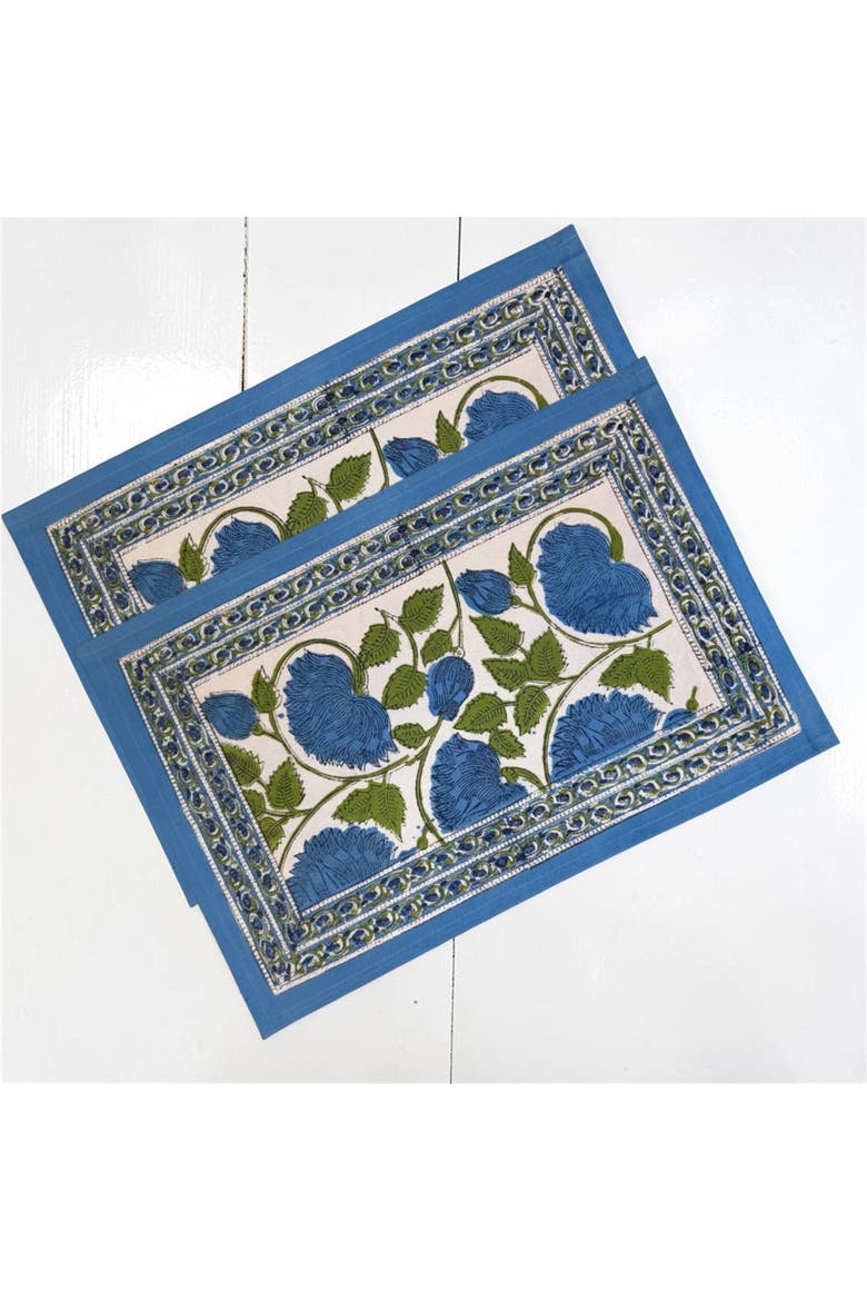 Hand Block Print Placemat & Napkin, Alternate, color, Blue/Green