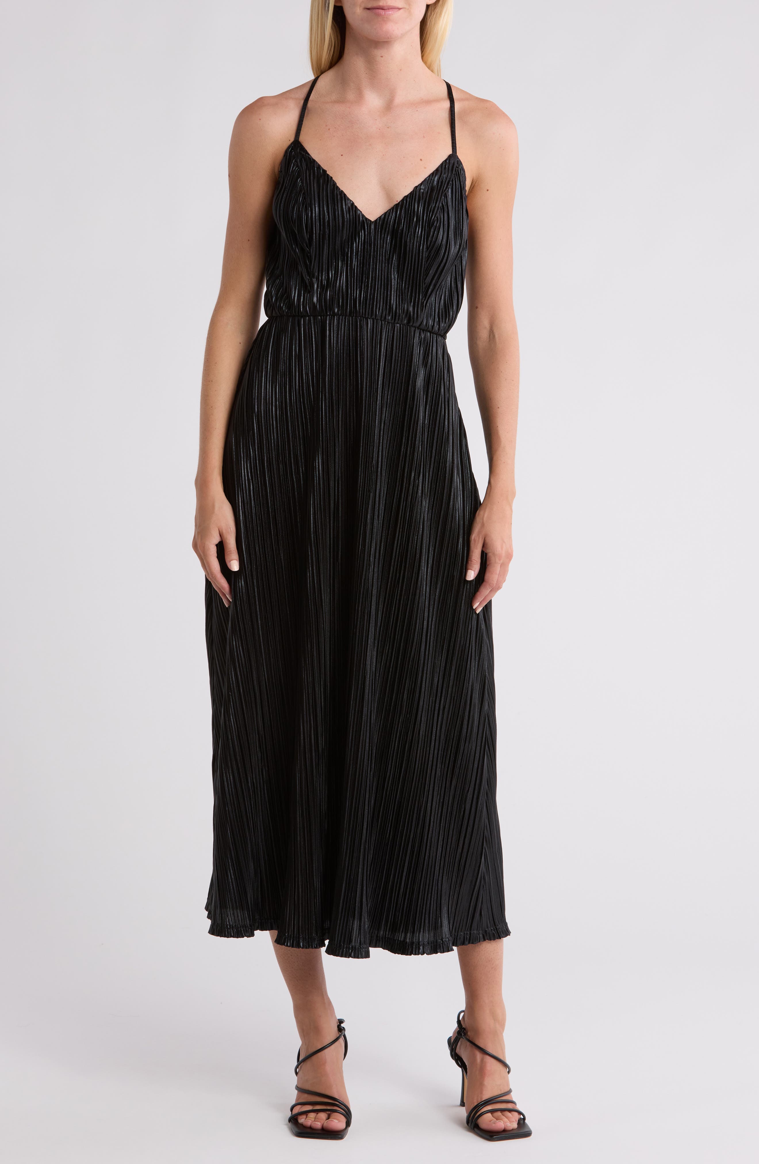 WISHLIST Metallic Plissé Midi Dress