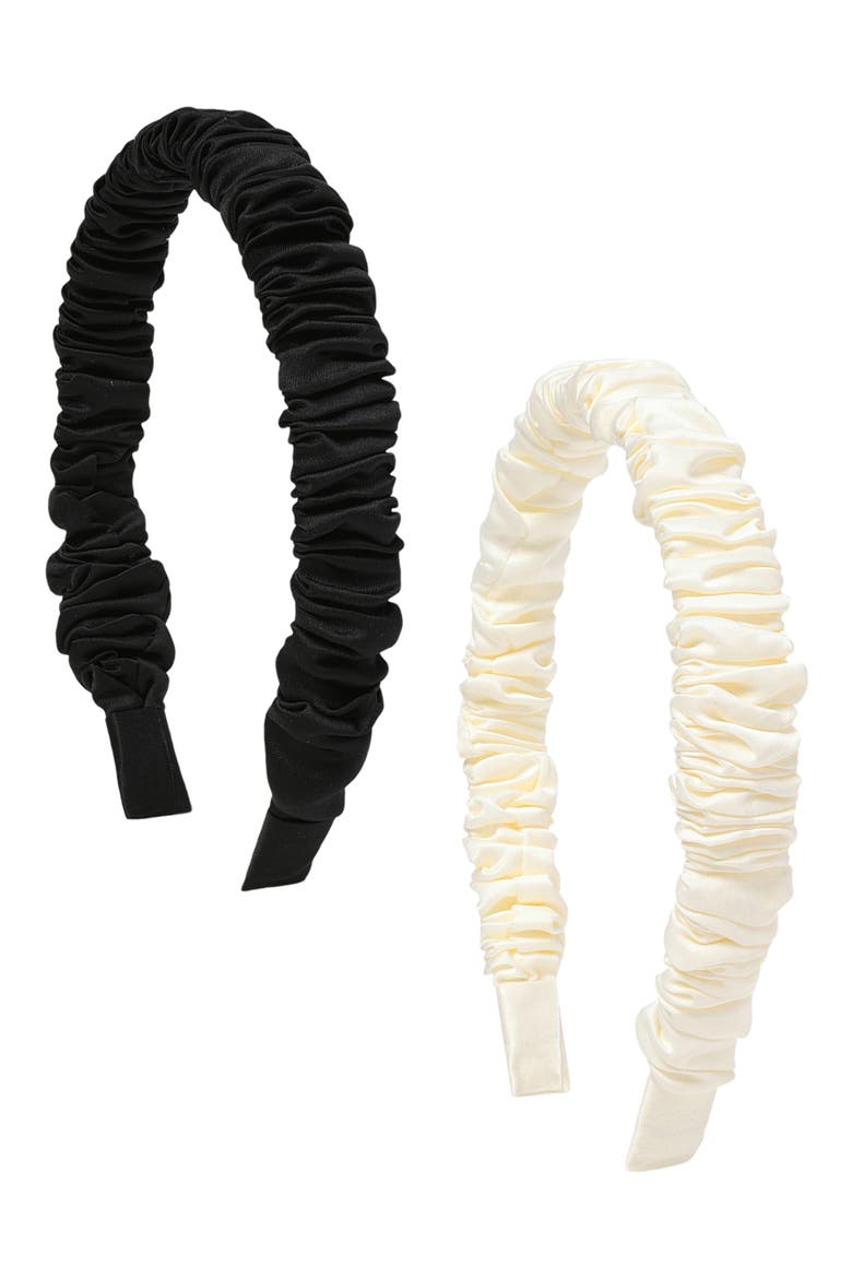 Ruched Satin Headband, Main, color, IVORY BLACK