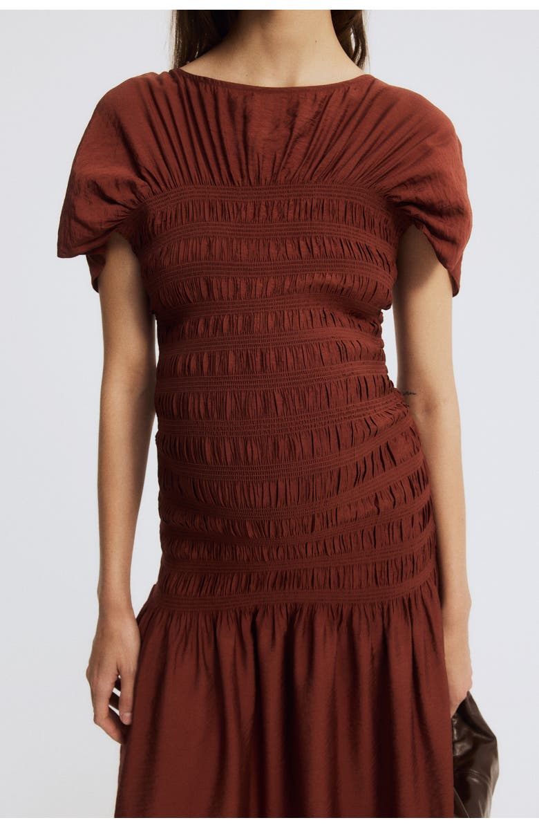 H&M Mama Smocked-detail Dress, Alternate, color, Rust Brown