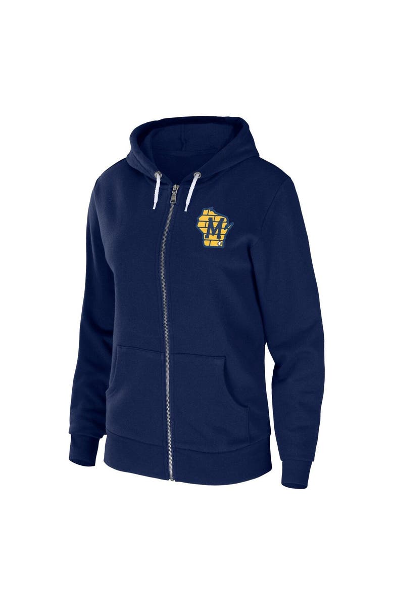 WEAR by Erin Andrews Women's WEAR by Erin Andrews Navy Milwaukee Brewers Sponge Fleece Full-Zip Hoodie, Alternate, color, 