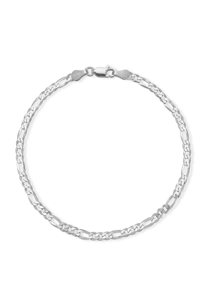 Rhodium Plated Sterling Silver Figaro Chain Bracelet, Main, color, SILVER