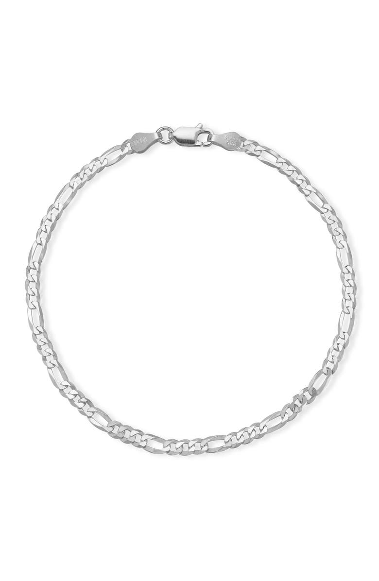 GLAZE JEWELRY Rhodium Plated Sterling Silver Figaro Chain Bracelet, Main, color, Silver