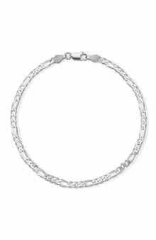 GLAZE JEWELRY Rhodium Plated Sterling Silver Figaro Chain Bracelet