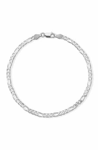 Rhodium Plated Sterling Silver Figaro Chain Bracelet