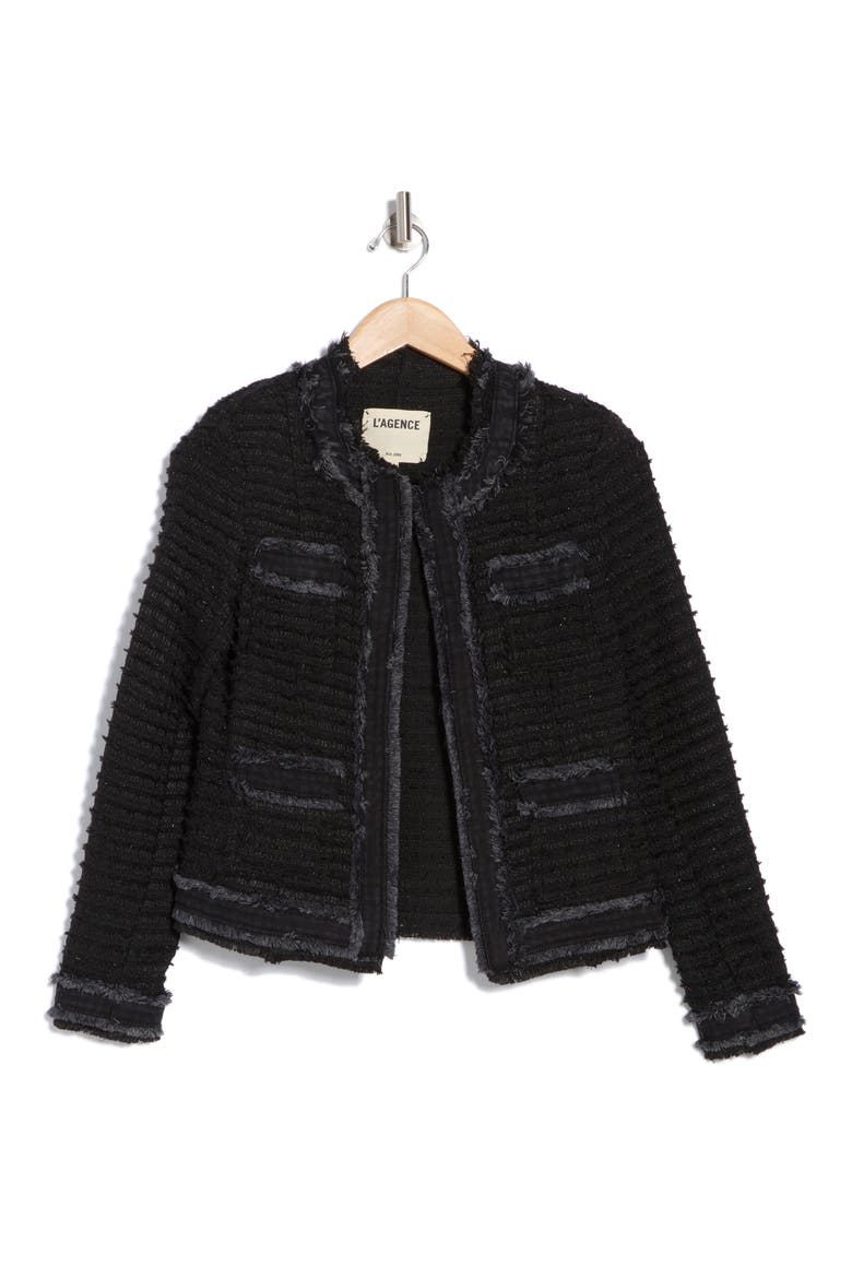Agnes Tweed Jacket, Alternate, color, BLACK/ WASHED BLACK