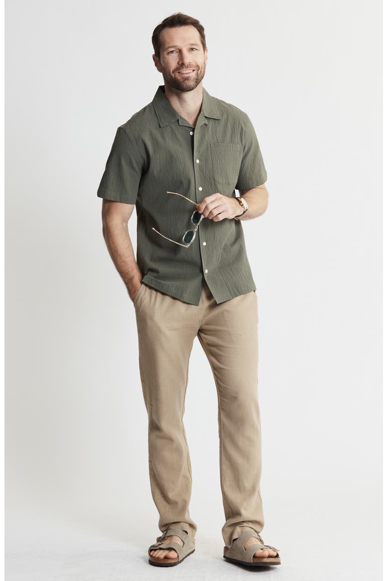 Suffolk Seersucker Camp Shirt, Alternate, color, OLIVE