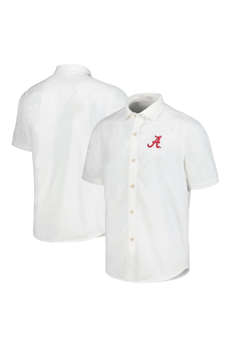 Men's Tommy Bahama White Alabama Crimson Tide Coconut Point Palm Vista IslandZone Camp Button-Up Shirt, Main, color, White