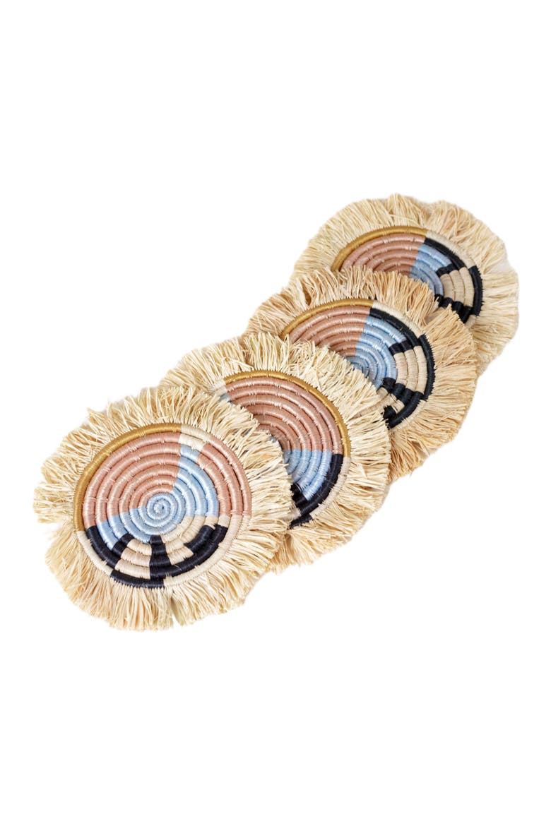 Abstract Form Fringe Set of 4 Coasters, Alternate, color, Multicolor