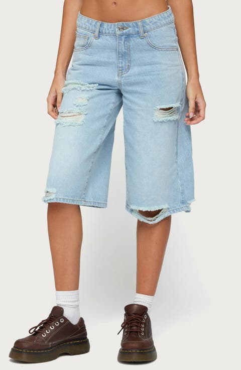 Distressed Low Rise Boyfriend Shorts