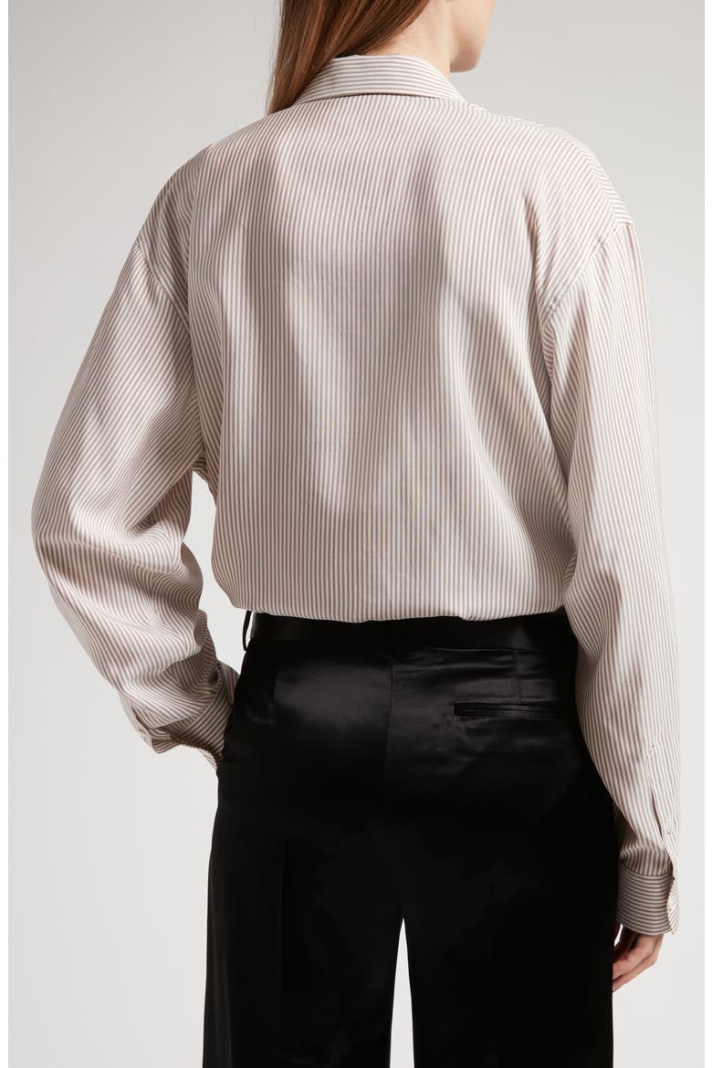 Valene Oversize Stripe Silk Button-Up Shirt, Alternate, color, IVORY/ BEIGE
