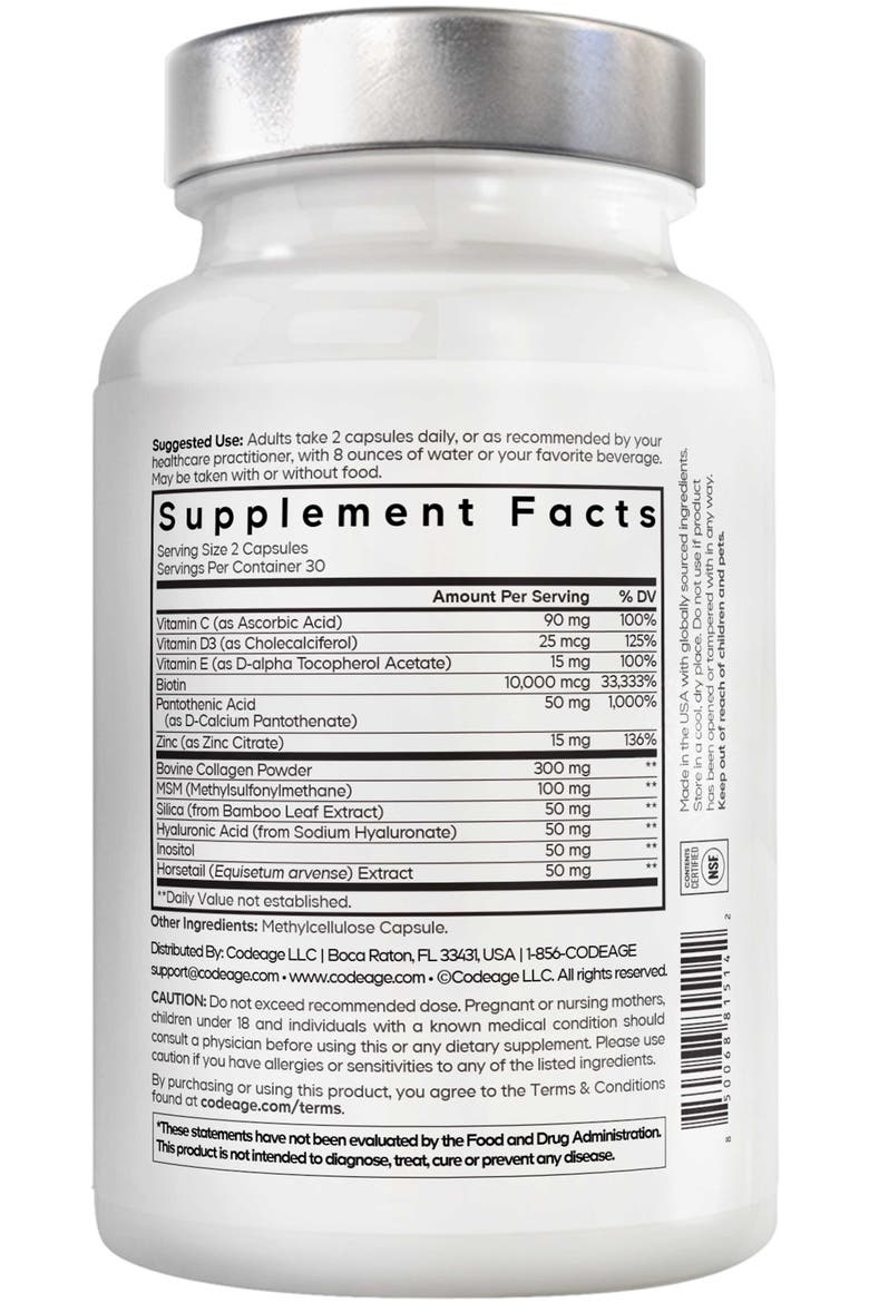 Hair Vitamins, 10,000 mcg Biotin, Collagen Supplement, Alternate, color, White