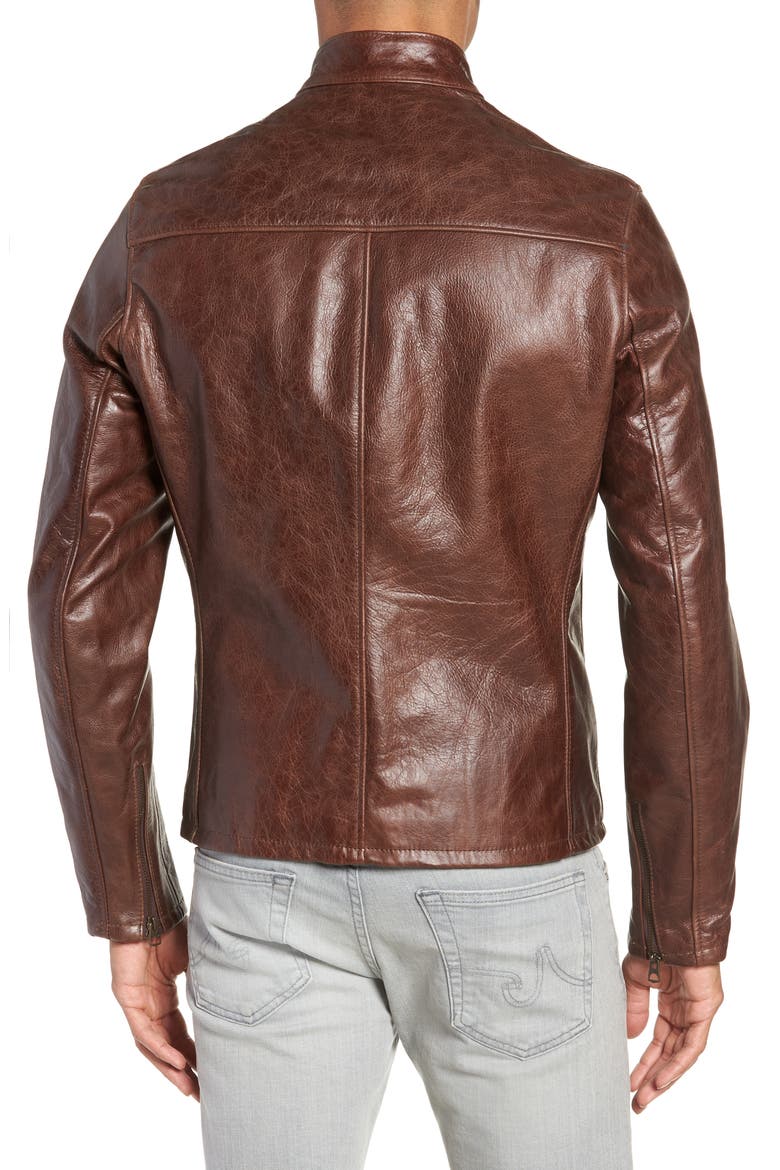 Café Racer Waxy Cowhide Leather Jacket, Alternate, color, BROWN
