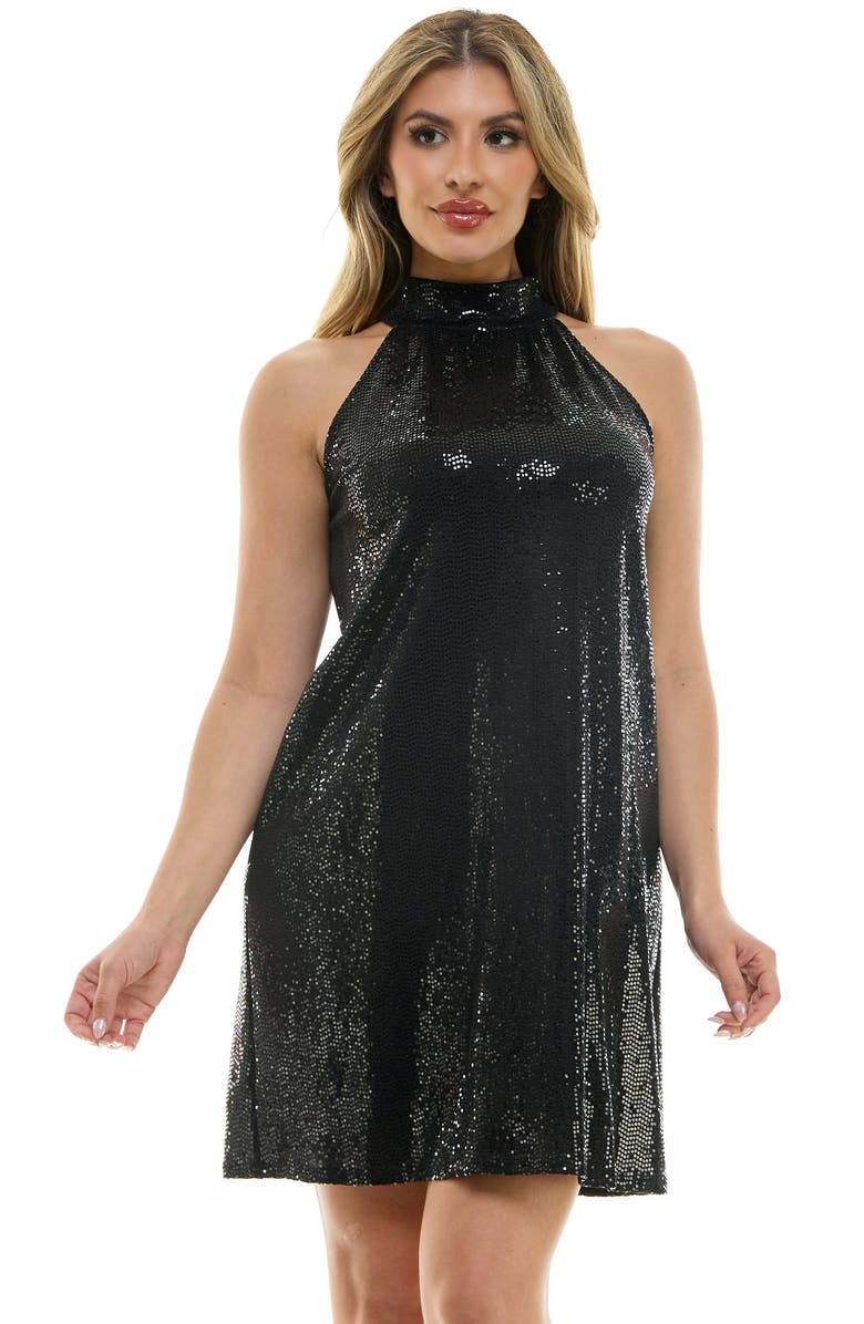 bebe Trap Disco Dot Halter Dress, Alternate, color, Black