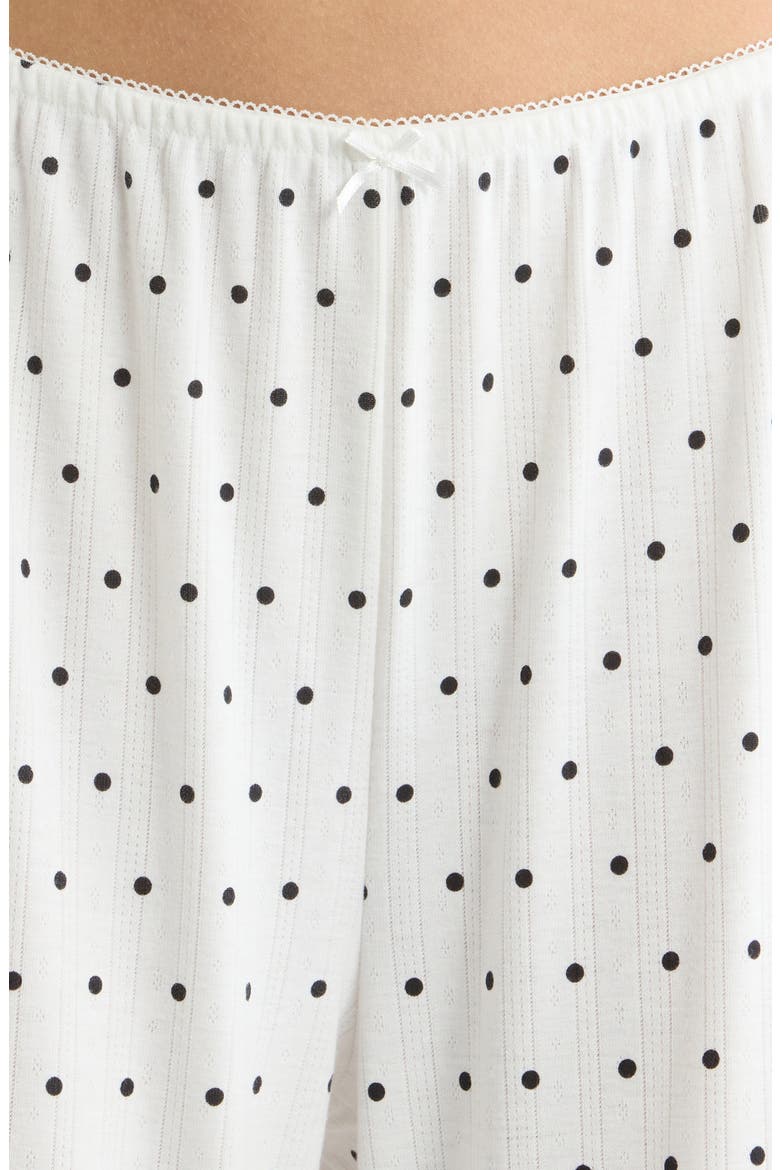 Print Pointelle Knit Pajamas, Alternate, color, WHITE/ BLACK DOT