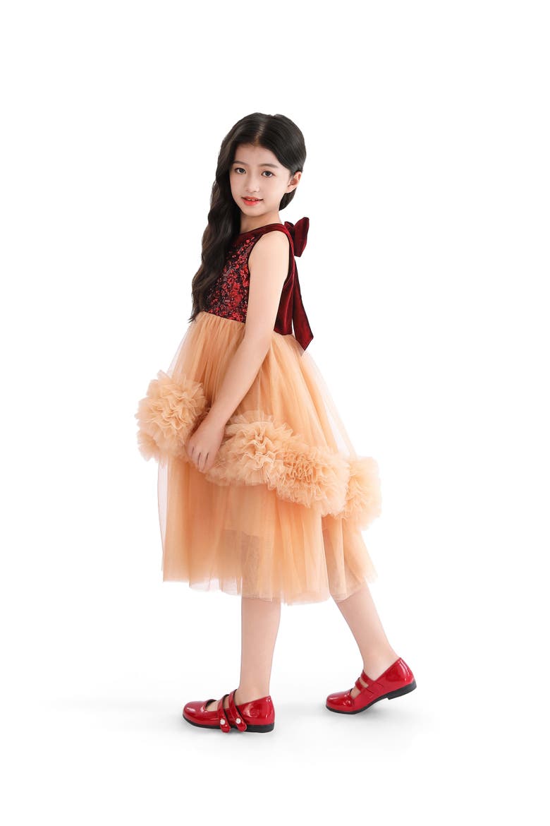 Tulle Pom-Pom Dress, Alternate, color, Red
