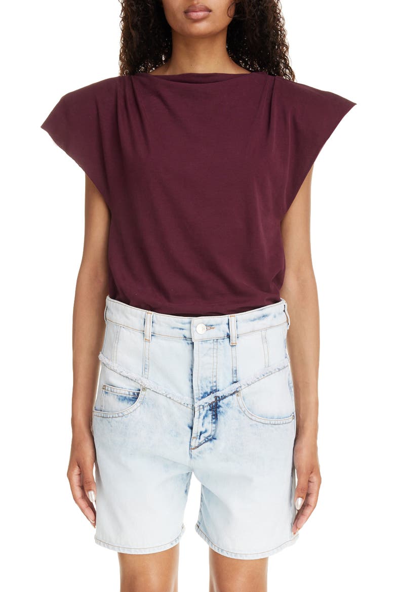Sebani Gathered Shoulder Cotton T-Shirt, Main, color, PLUM