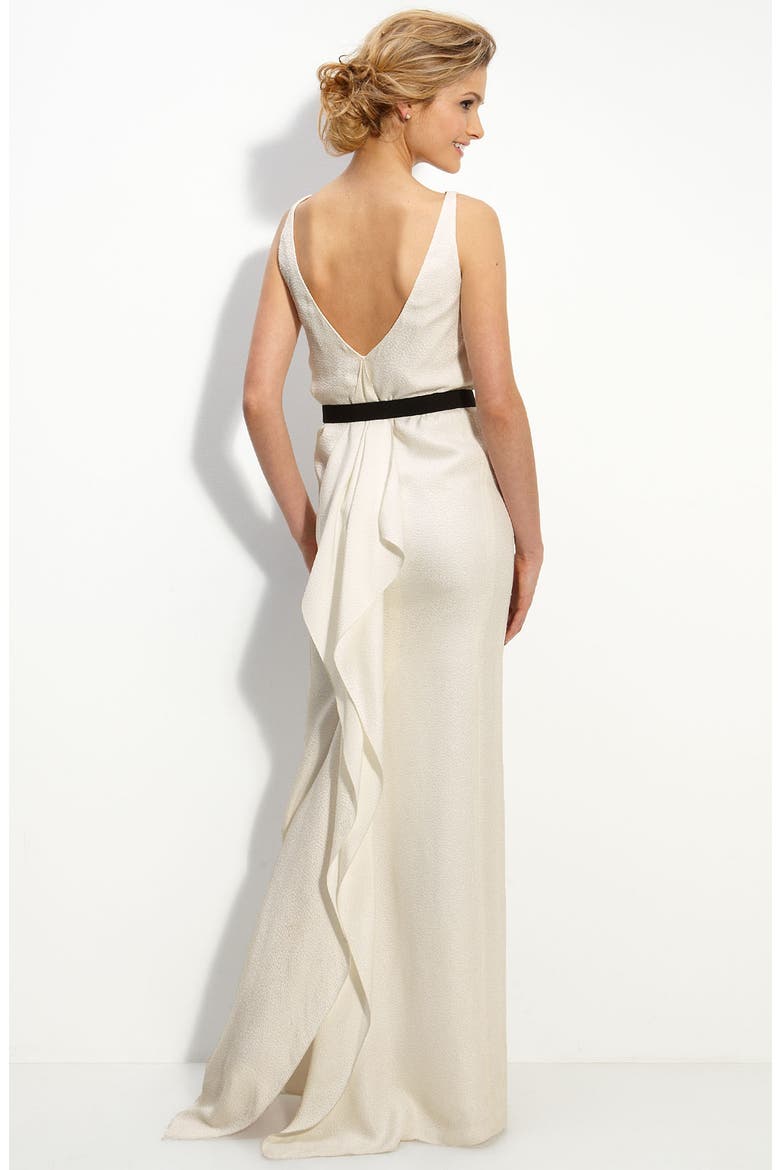 Belted Silk Column Gown, Alternate, color, WHITE