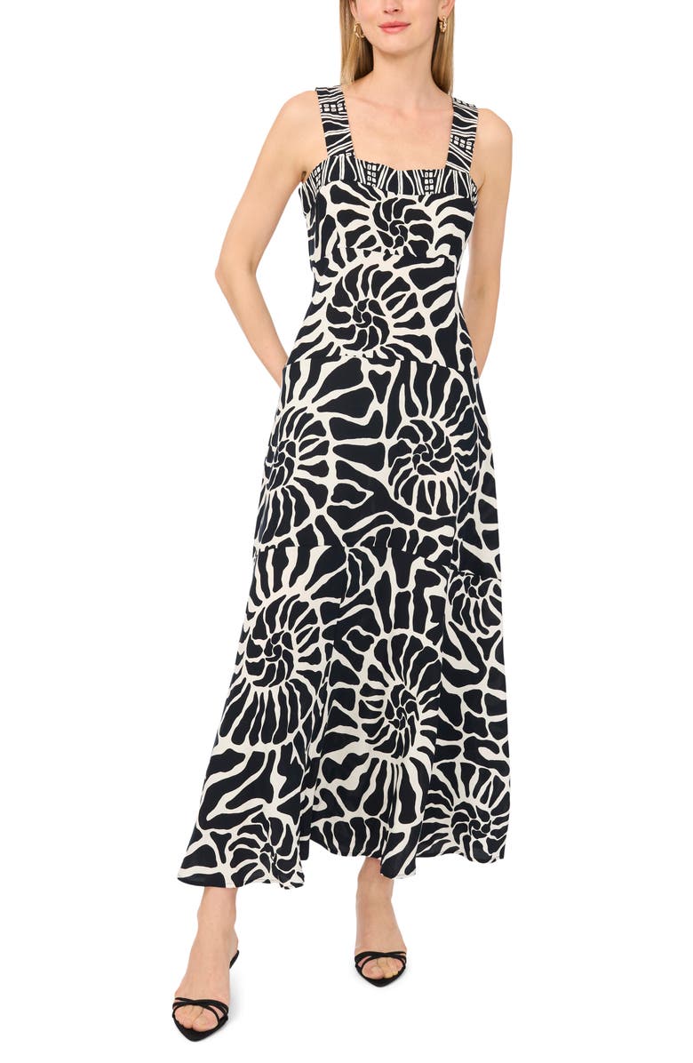 Vince Camuto Nautilus Print Maxi Sundress, Main, color, Rich Black