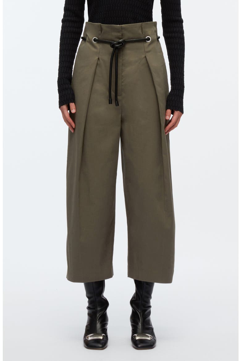 Origami Pleat Wide Leg Cropped Trousers, Main, color, ARMY