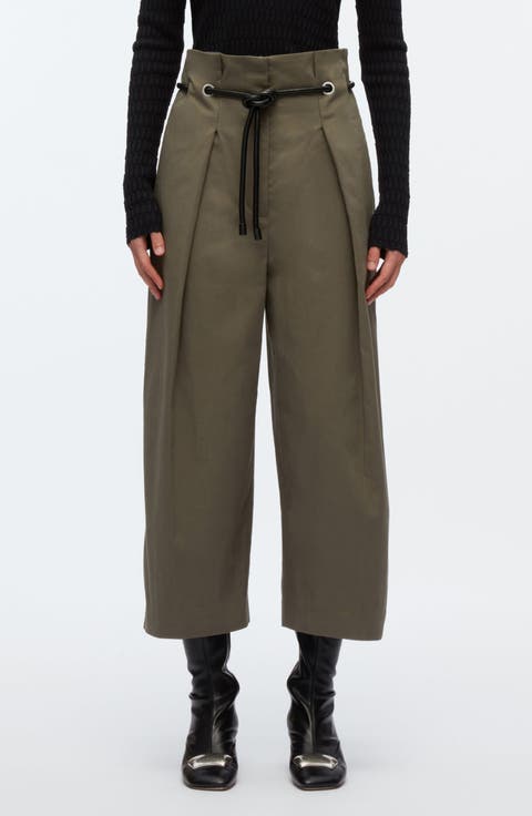 Origami Pleat Wide Leg Cropped Trousers