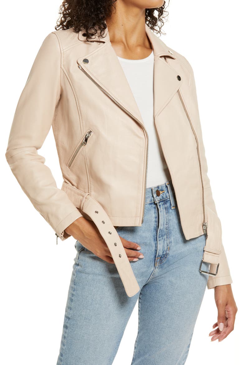 Leather Moto Jacket, Main, color, PINK BLISS