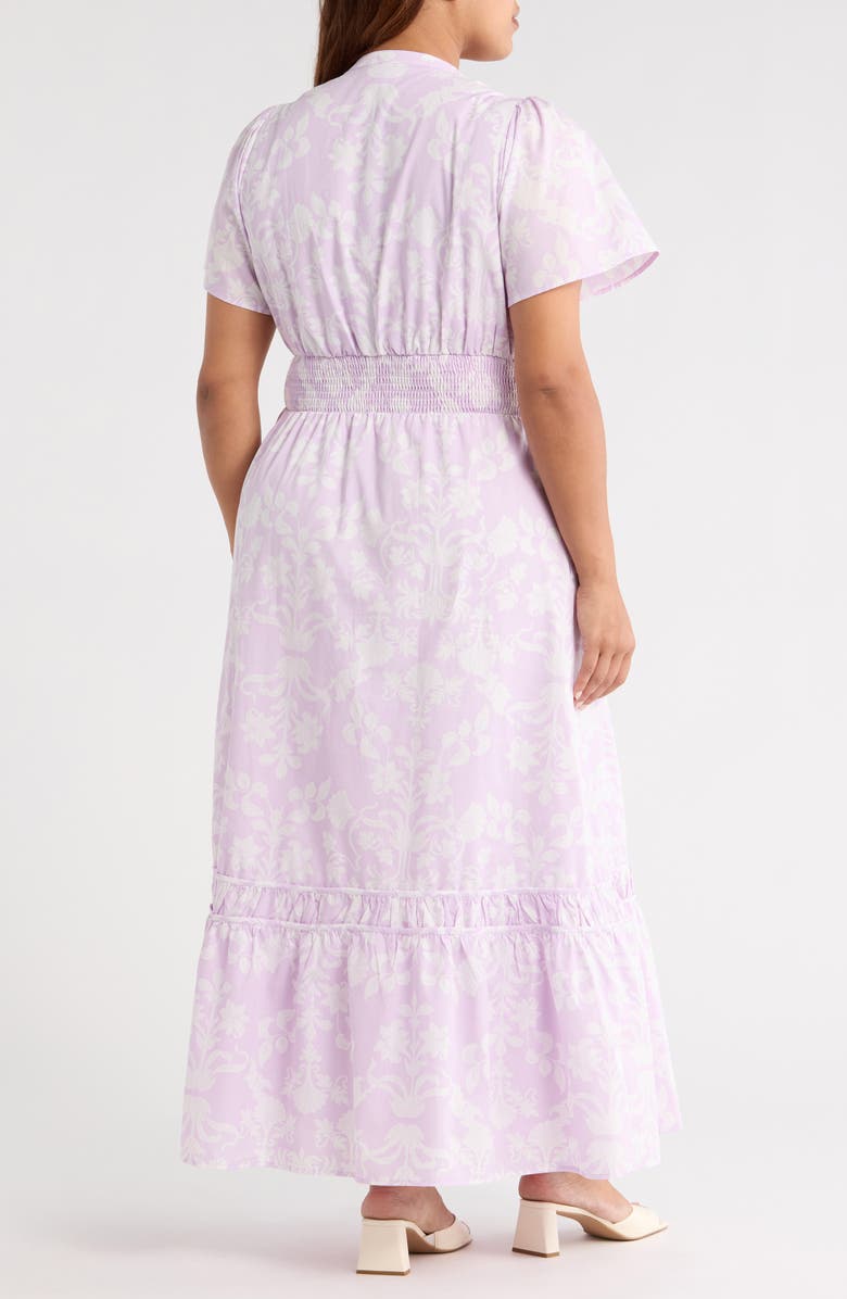 SUGARLIPS Emme Floral Print Smocked Maxi Dress, Alternate, color, Lavender Purple/ White