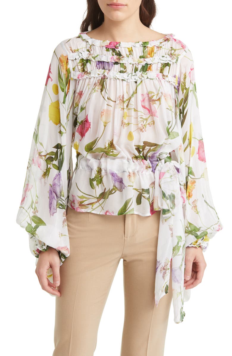 Ted Baker London Hewette Floral Print Drawstring Waist Blouse, Main, color, 