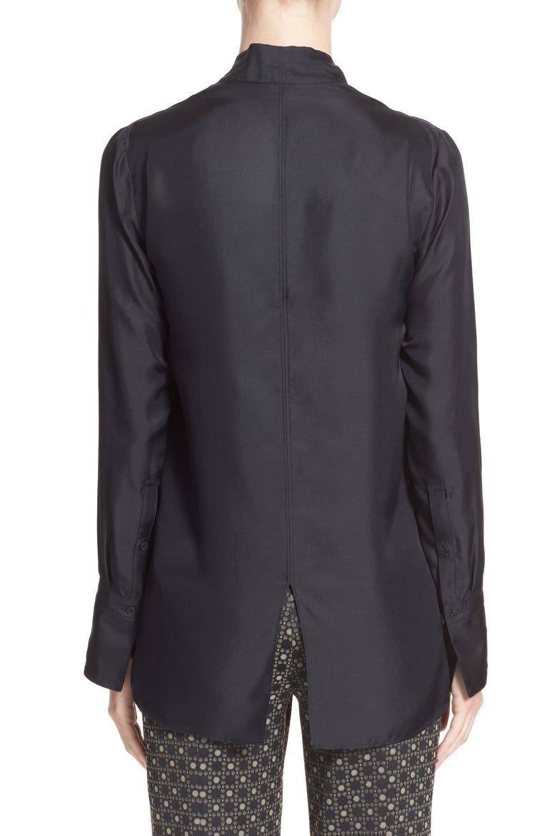 'Florence' Tie Neck Silk Shirt, Alternate, color, BLACK